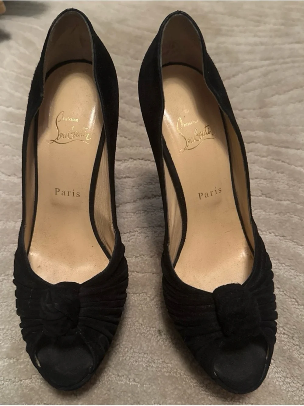 Christian Louboutin Black Suede Peep-Toe